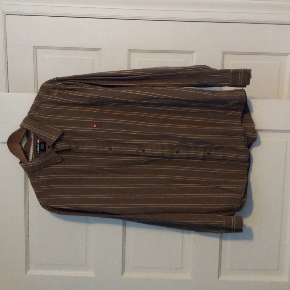 Vintage Tony Hawk long sleeve button down shirt size XL brown with beige stripes